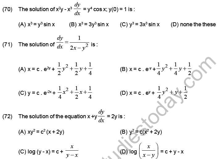 JEE Mathematics Differential Equations MCQs Set B, Multiple Choice
